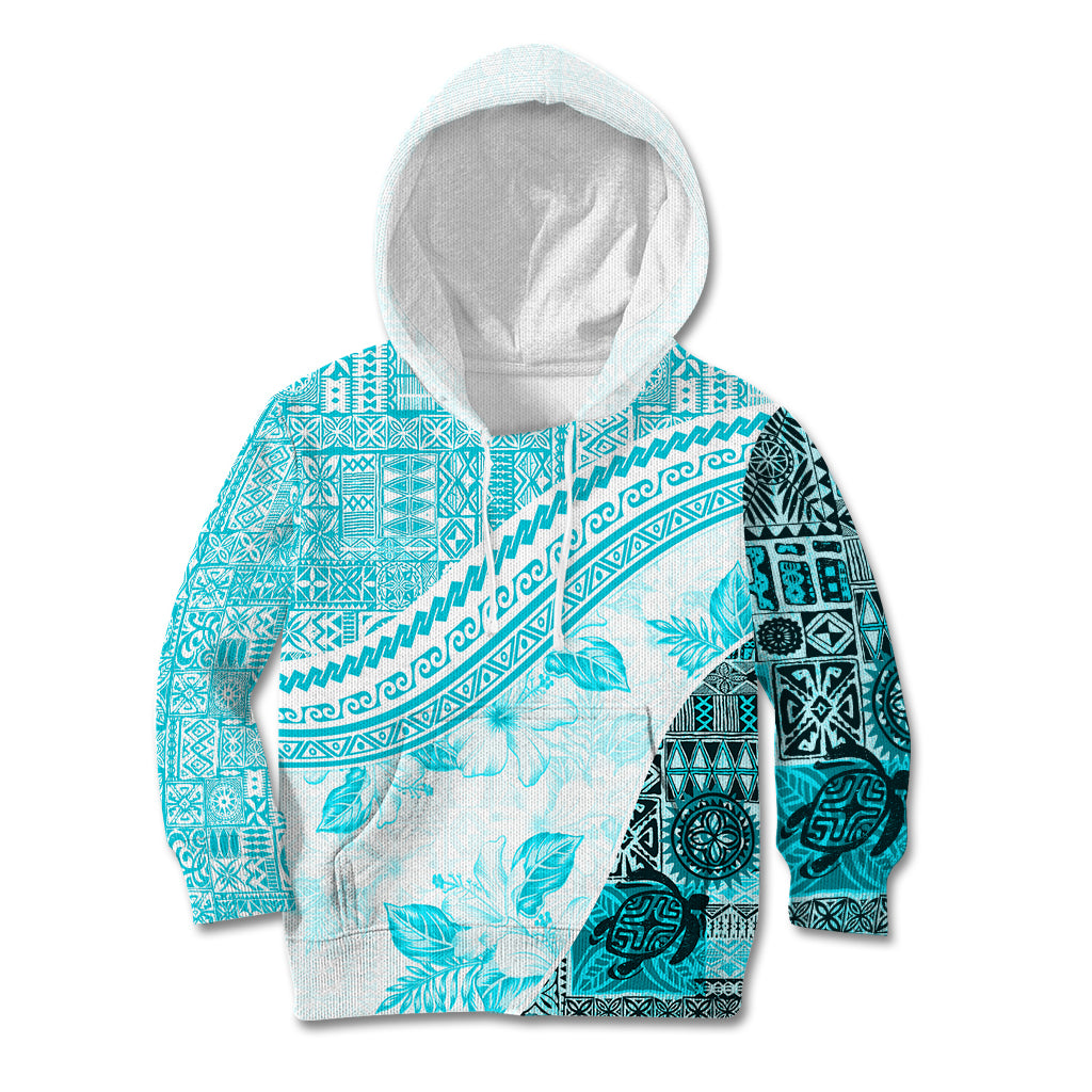 Hawaiian Tapa Kid Hoodie Traditional Vintage Pattern Aqua LT05 Aqua - Polynesian Pride