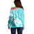 Hawaiian Tapa Off Shoulder Sweater Traditional Vintage Pattern Aqua LT05 - Polynesian Pride