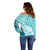 Hawaiian Tapa Off Shoulder Sweater Traditional Vintage Pattern Aqua LT05 - Polynesian Pride