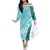 Hawaiian Tapa Off The Shoulder Long Sleeve Dress Traditional Vintage Pattern Aqua LT05 Women Aqua - Polynesian Pride