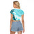 Hawaiian Tapa Raglan Cropped T Shirt Traditional Vintage Pattern Aqua LT05 - Polynesian Pride
