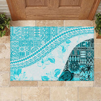 Hawaiian Tapa Rubber Doormat Traditional Vintage Pattern Aqua LT05 - Polynesian Pride