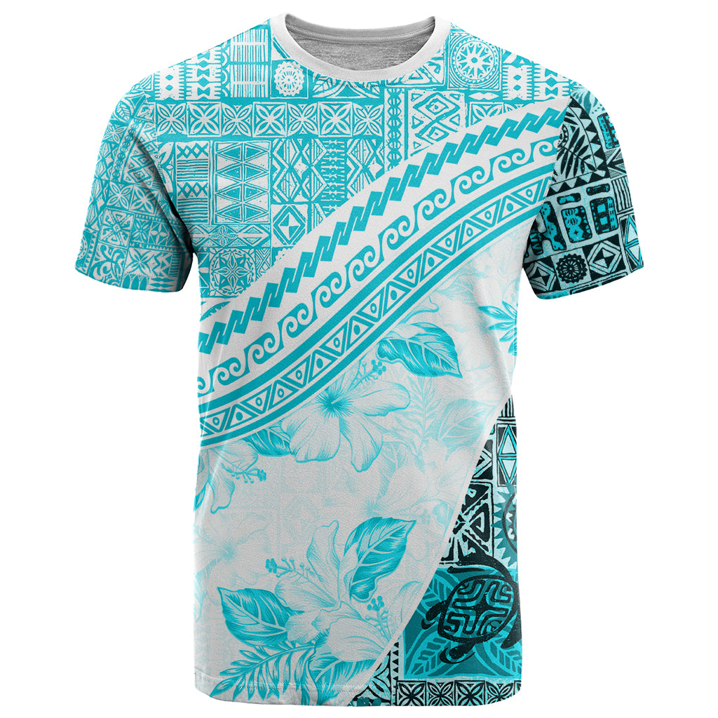 Hawaiian Tapa T Shirt Traditional Vintage Pattern Aqua LT05 Aqua - Polynesian Pride