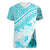 Hawaiian Tapa Women V Neck T Shirt Traditional Vintage Pattern Aqua LT05 Female Aqua - Polynesian Pride