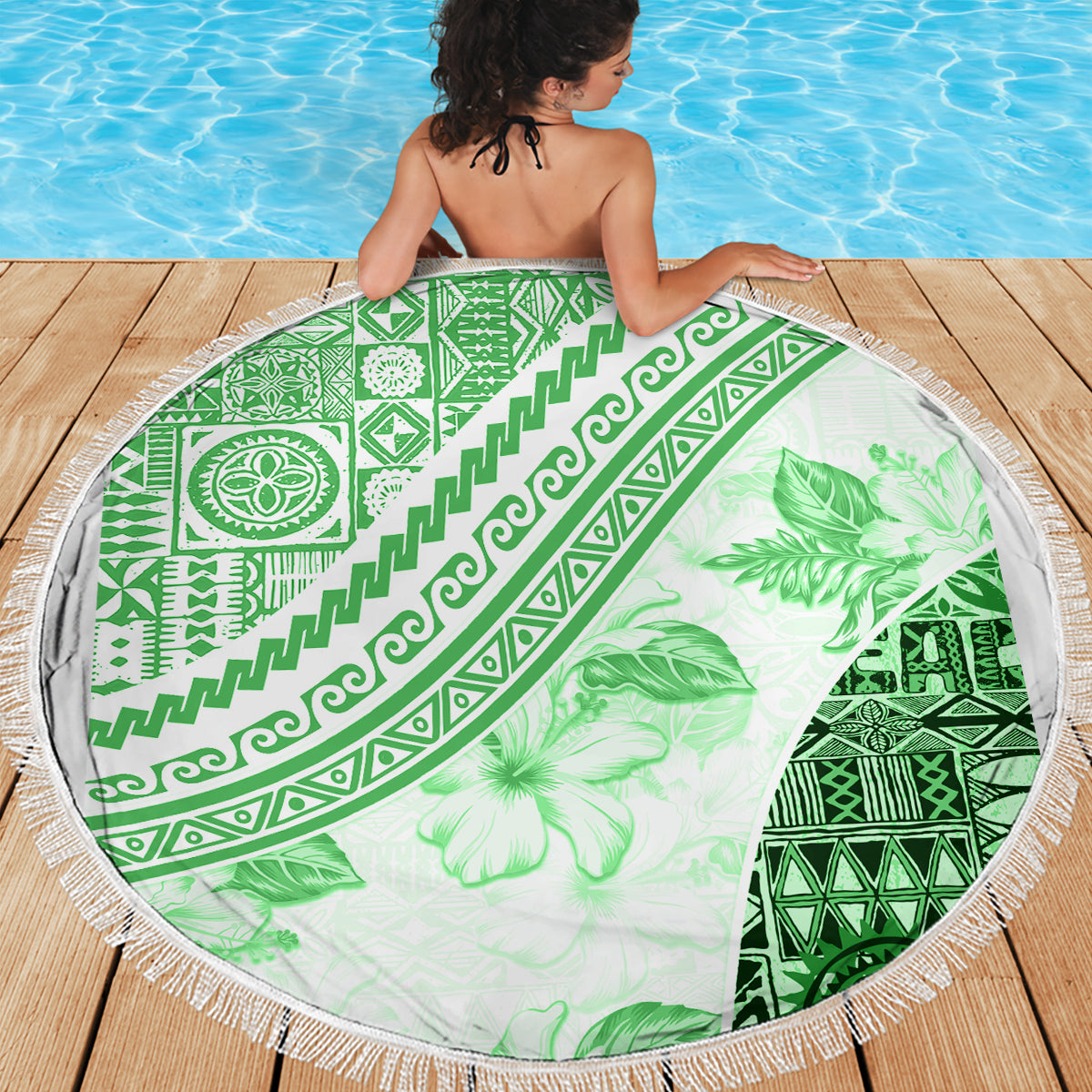Hawaiian Tapa Beach Blanket Traditional Vintage Pattern Green LT05 - Polynesian Pride