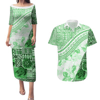 Hawaiian Tapa Couples Matching Puletasi Dress and Hawaiian Shirt Traditional Vintage Pattern Green LT05 Green - Polynesian Pride