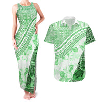 Hawaiian Tapa Couples Matching Tank Maxi Dress and Hawaiian Shirt Traditional Vintage Pattern Green LT05 Green - Polynesian Pride