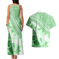 Hawaiian Tapa Couples Matching Tank Maxi Dress and Hawaiian Shirt Traditional Vintage Pattern Green LT05 - Polynesian Pride