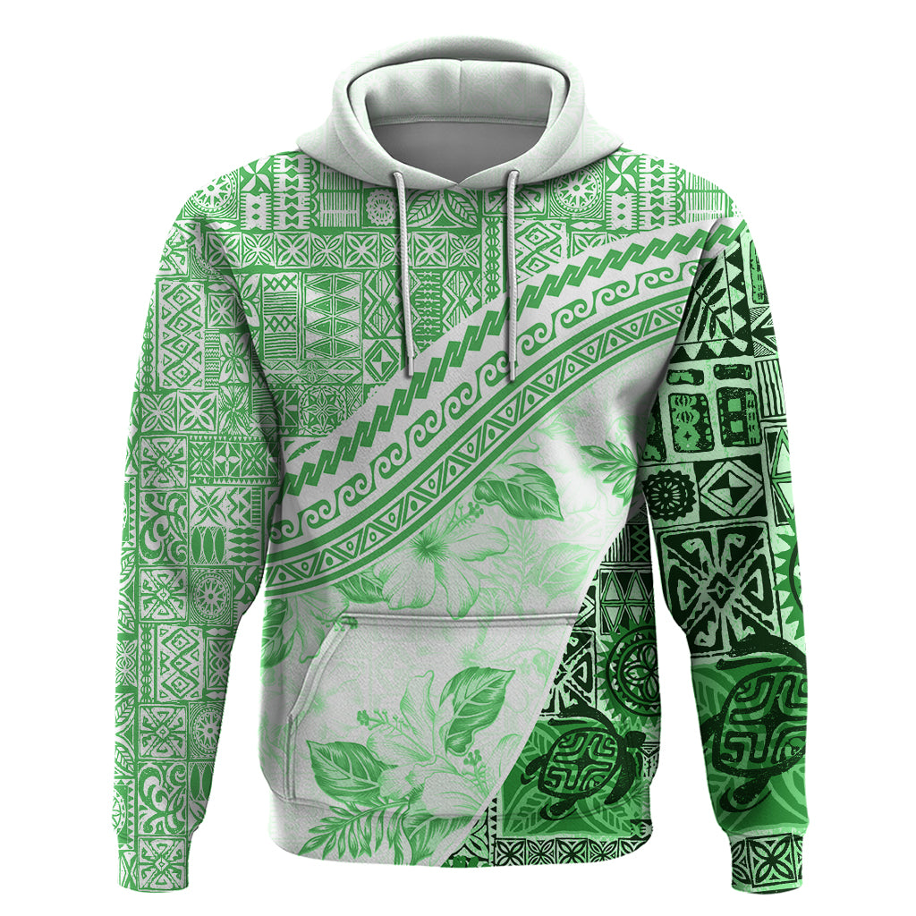 Hawaiian Tapa Hoodie Traditional Vintage Pattern Green LT05 Green - Polynesian Pride