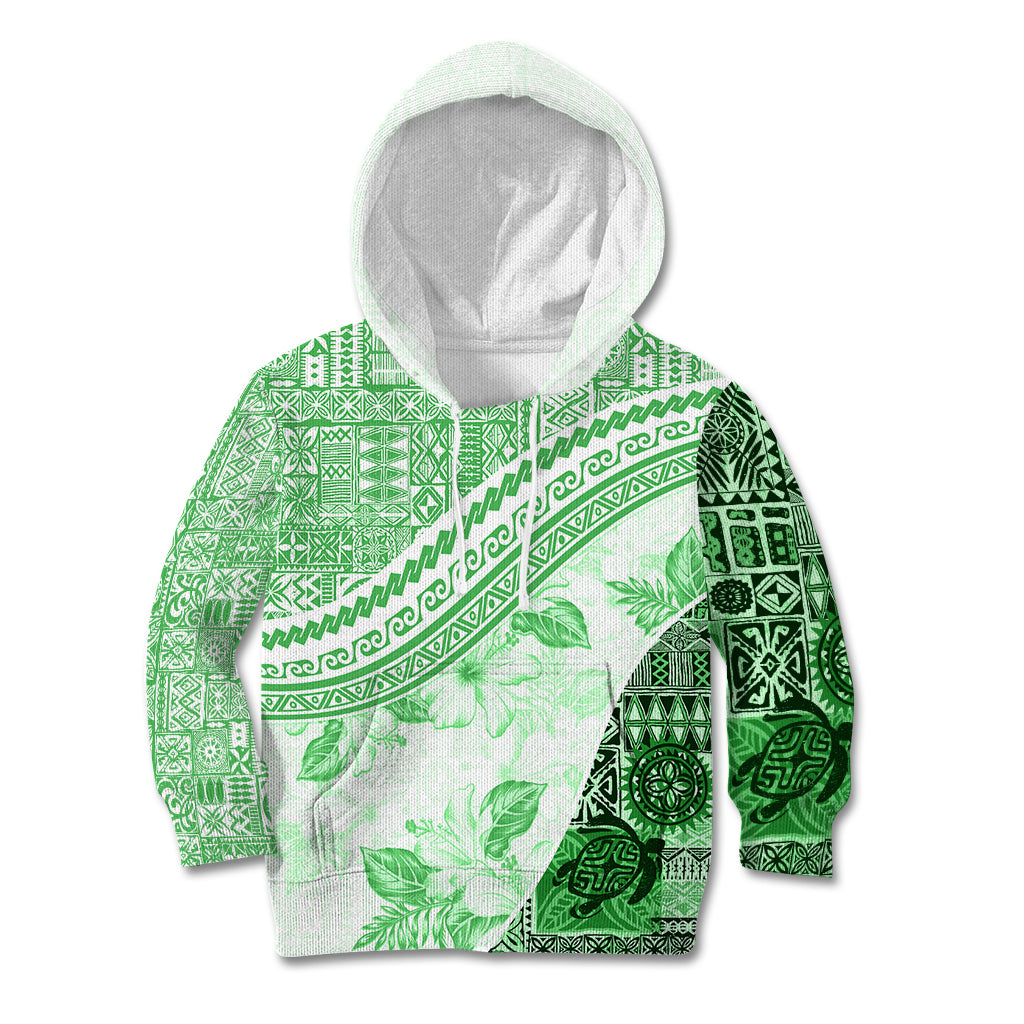 Hawaiian Tapa Kid Hoodie Traditional Vintage Pattern Green LT05 Green - Polynesian Pride