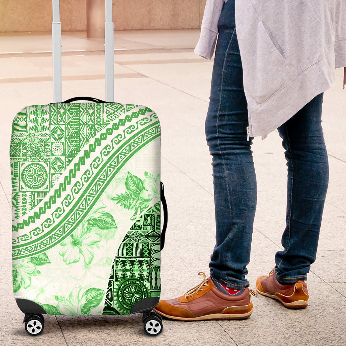 Hawaiian Tapa Luggage Cover Traditional Vintage Pattern Green LT05 Green - Polynesian Pride