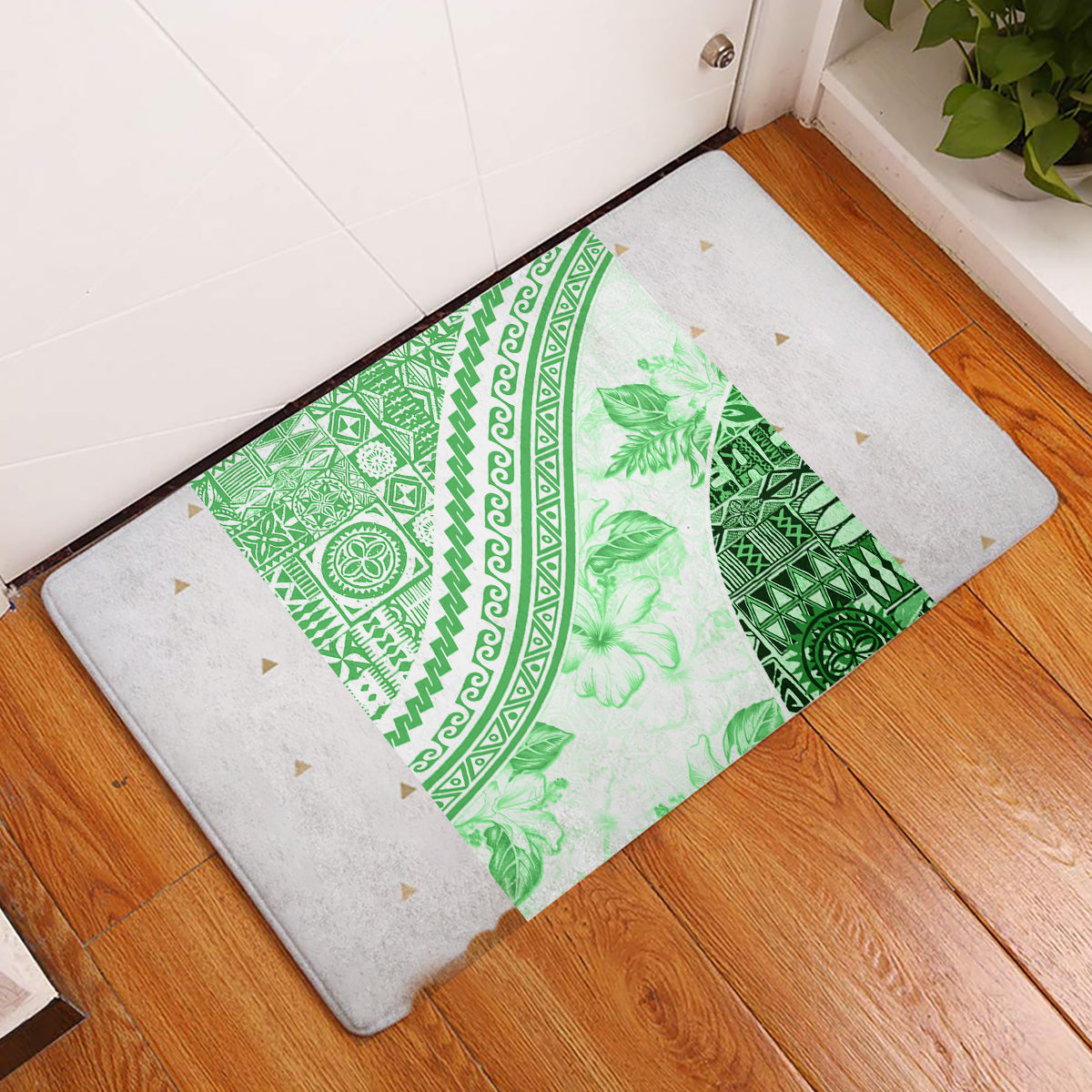 Hawaiian Tapa Rubber Doormat Traditional Vintage Pattern Green LT05 Green - Polynesian Pride
