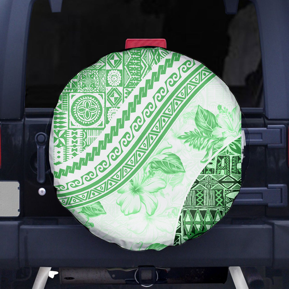 Hawaiian Tapa Spare Tire Cover Traditional Vintage Pattern Green LT05 Green - Polynesian Pride