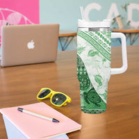 Hawaiian Tapa Tumbler With Handle Traditional Vintage Pattern Green