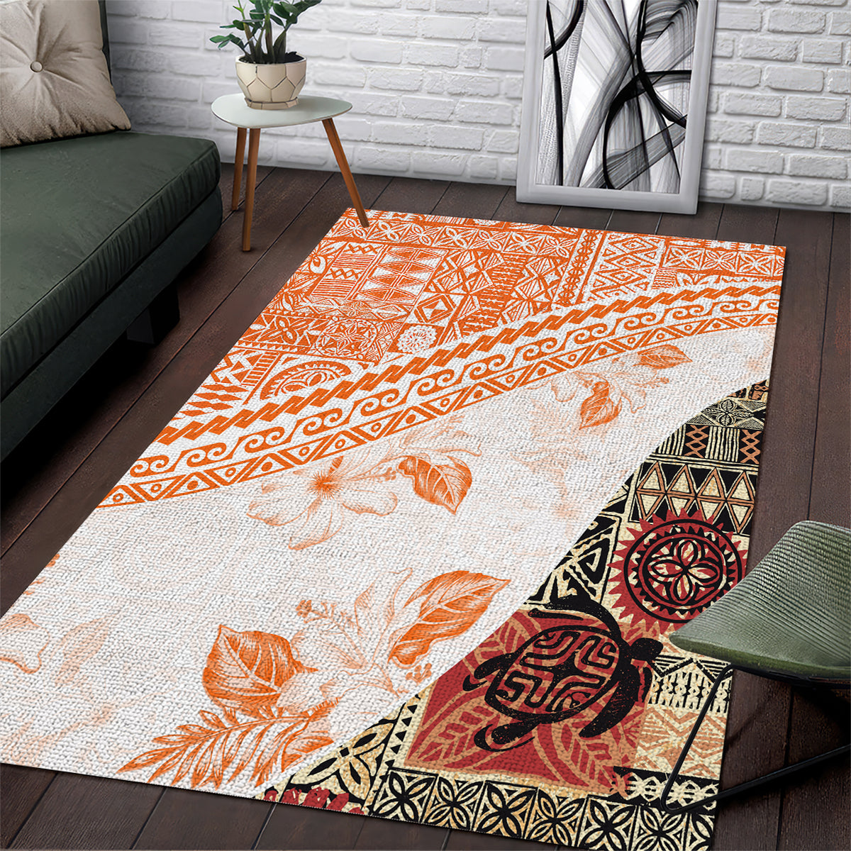 Hawaiian Tapa Area Rug Traditional Vintage Pattern Orange LT05 Orange - Polynesian Pride