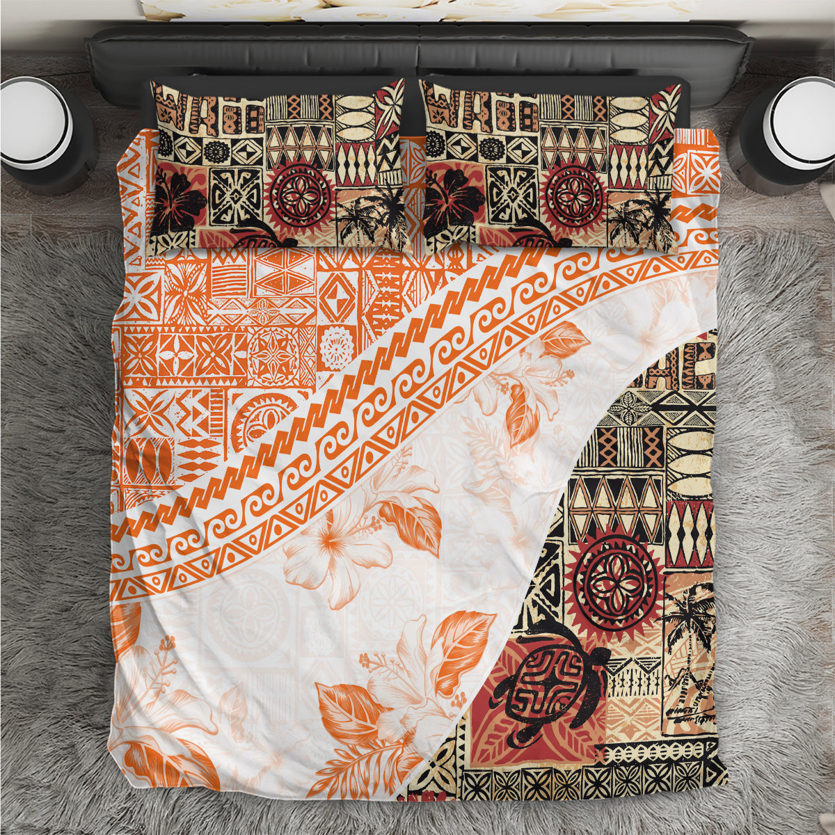 Hawaiian Tapa Bedding Set Traditional Vintage Pattern Orange LT05 Orange - Polynesian Pride