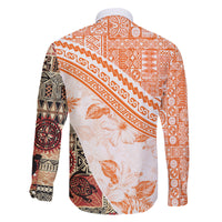 Hawaiian Tapa Family Matching Long Sleeve Bodycon Dress and Hawaiian Shirt Traditional Vintage Pattern Orange LT05 - Polynesian Pride