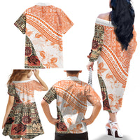 Hawaiian Tapa Family Matching Off Shoulder Long Sleeve Dress and Hawaiian Shirt Traditional Vintage Pattern Orange LT05 - Polynesian Pride