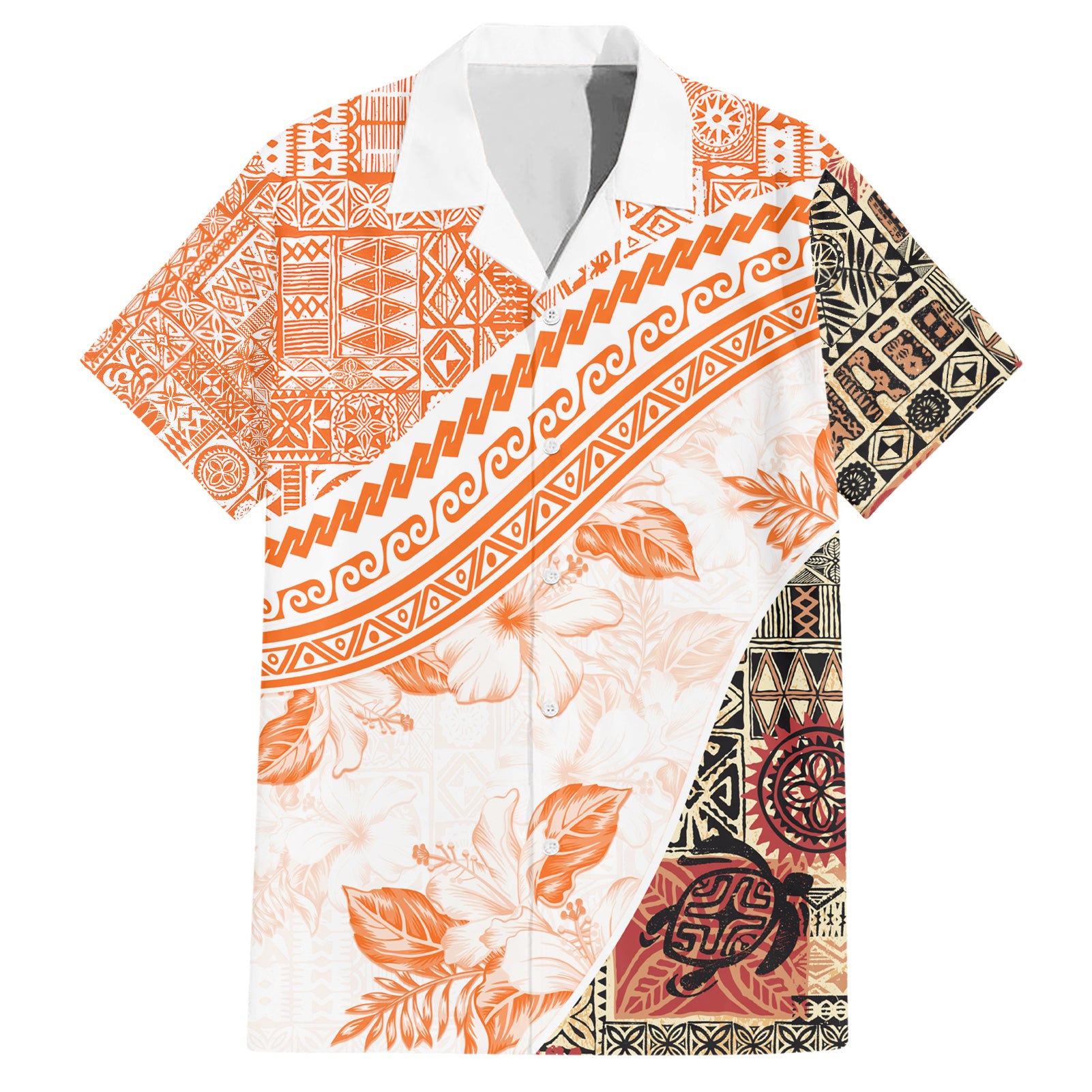 Hawaiian Tapa Hawaiian Shirt Traditional Vintage Pattern Orange LT05 Orange - Polynesian Pride