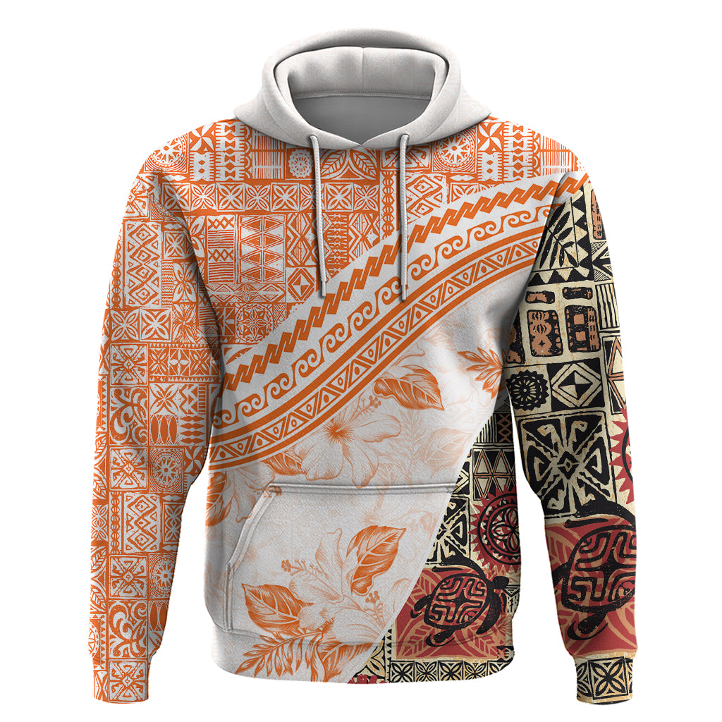 Hawaiian Tapa Hoodie Traditional Vintage Pattern Orange LT05 Orange - Polynesian Pride