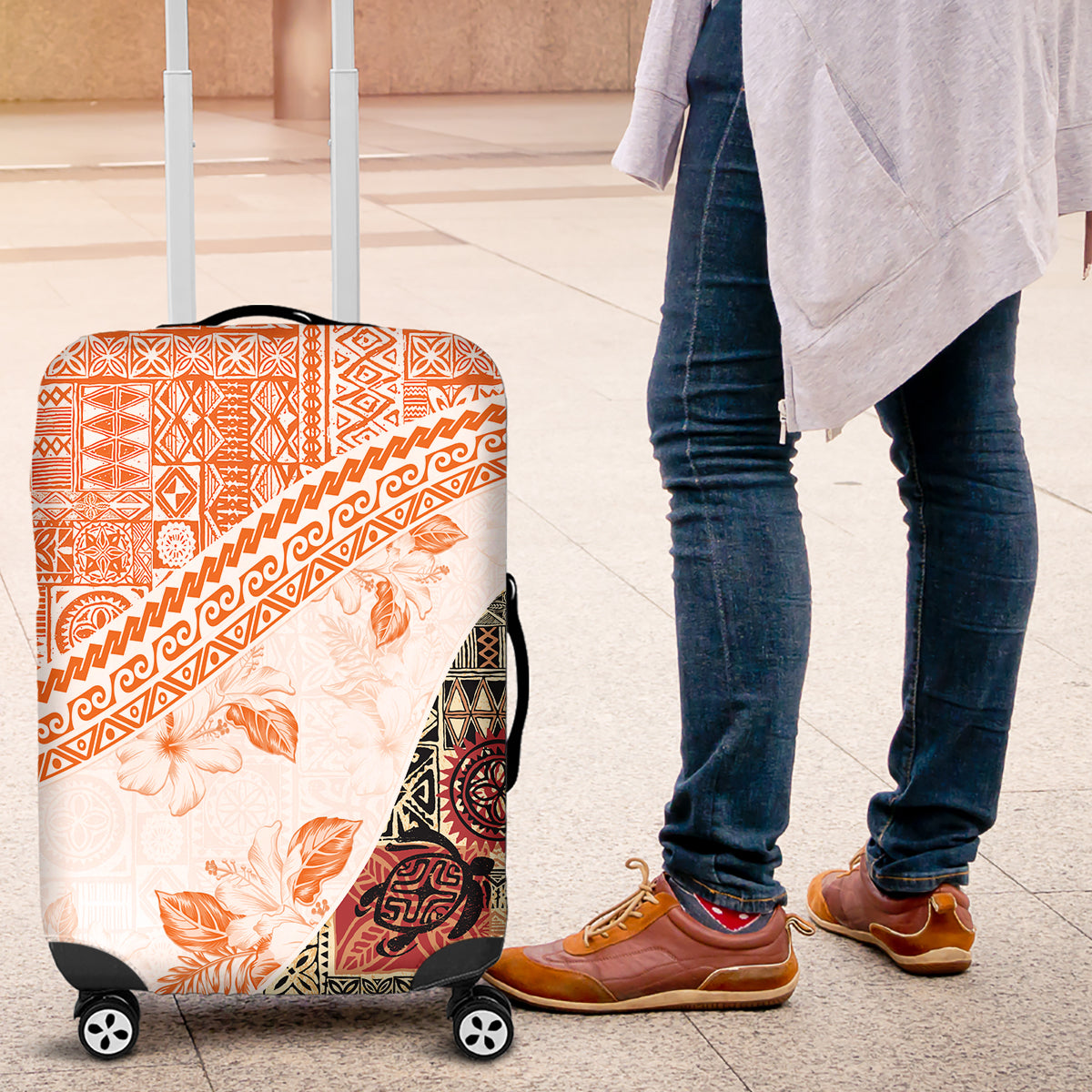 Hawaiian Tapa Luggage Cover Traditional Vintage Pattern Orange LT05 Orange - Polynesian Pride