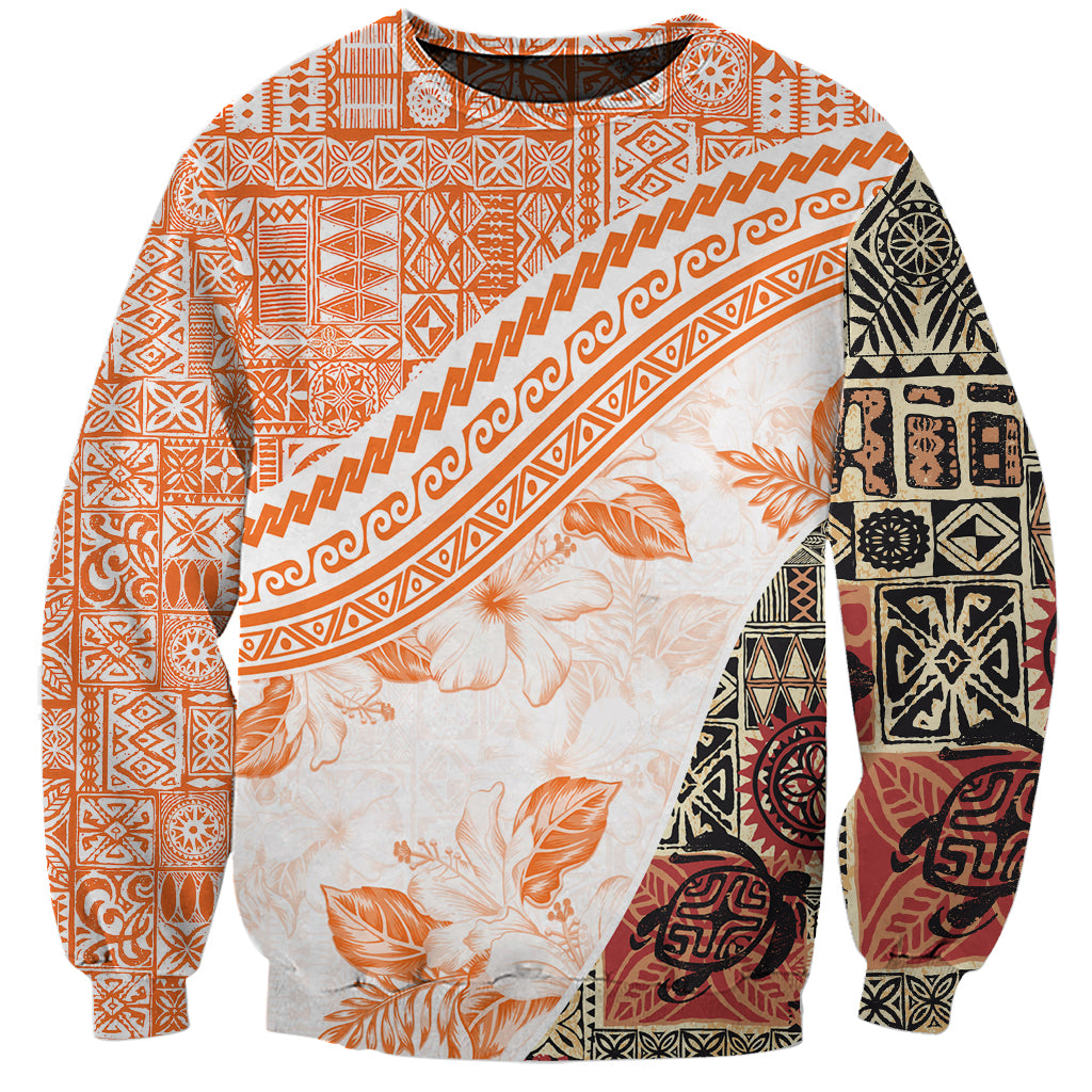 Hawaiian Tapa Sweatshirt Traditional Vintage Pattern Orange LT05 Unisex Orange - Polynesian Pride