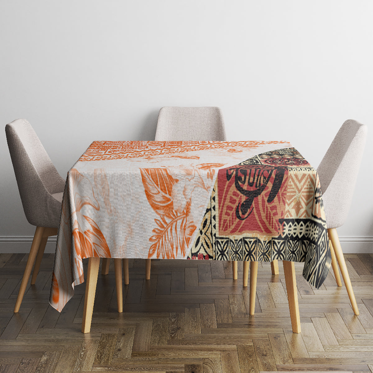 Hawaiian Tapa Tablecloth Traditional Vintage Pattern Orange LT05 - Polynesian Pride