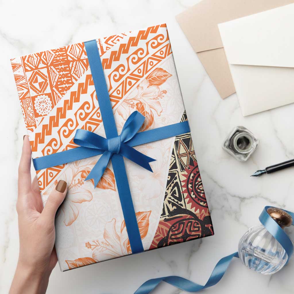 Hawaiian Tapa Wrapping Paper Traditional Vintage Pattern Orange - Polynesian Pride