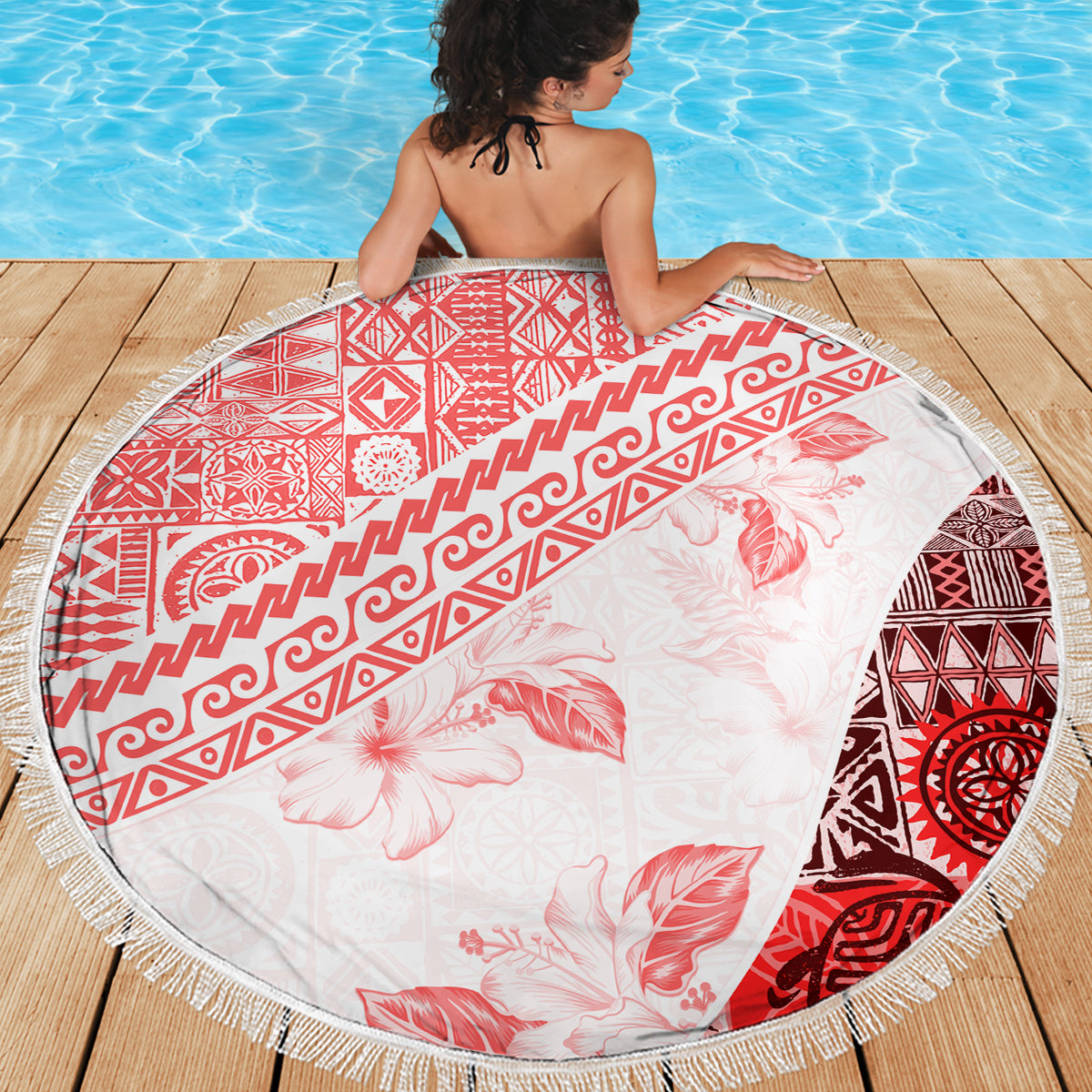 Hawaiian Tapa Beach Blanket Traditional Vintage Pattern Red LT05 - Polynesian Pride