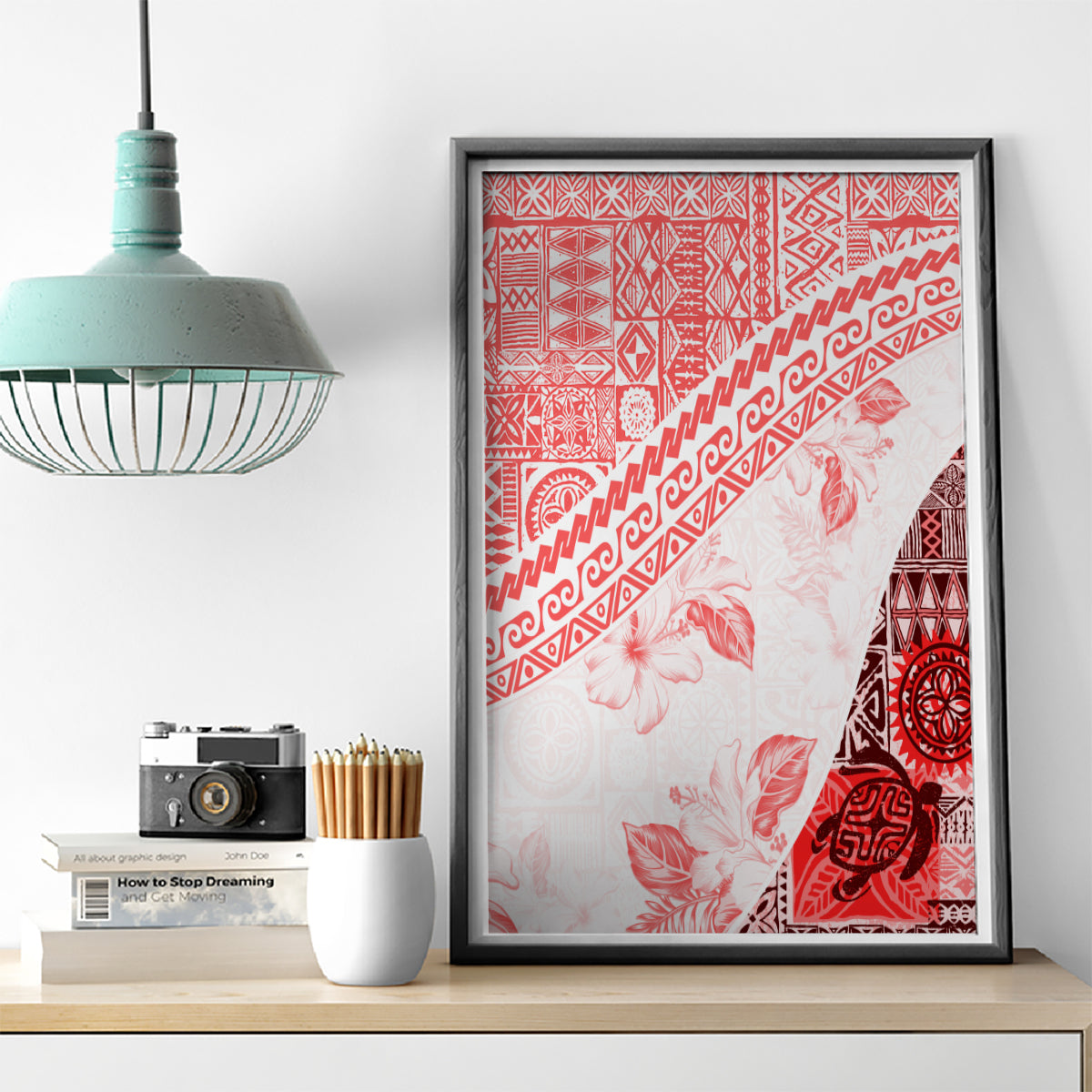 Hawaiian Tapa Canvas Wall Art Traditional Vintage Pattern Red LT05 - Polynesian Pride