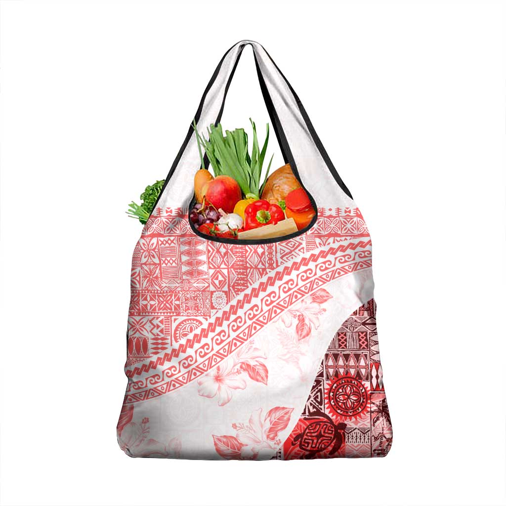 Hawaiian Tapa Grocery Bag Traditional Vintage Pattern Red