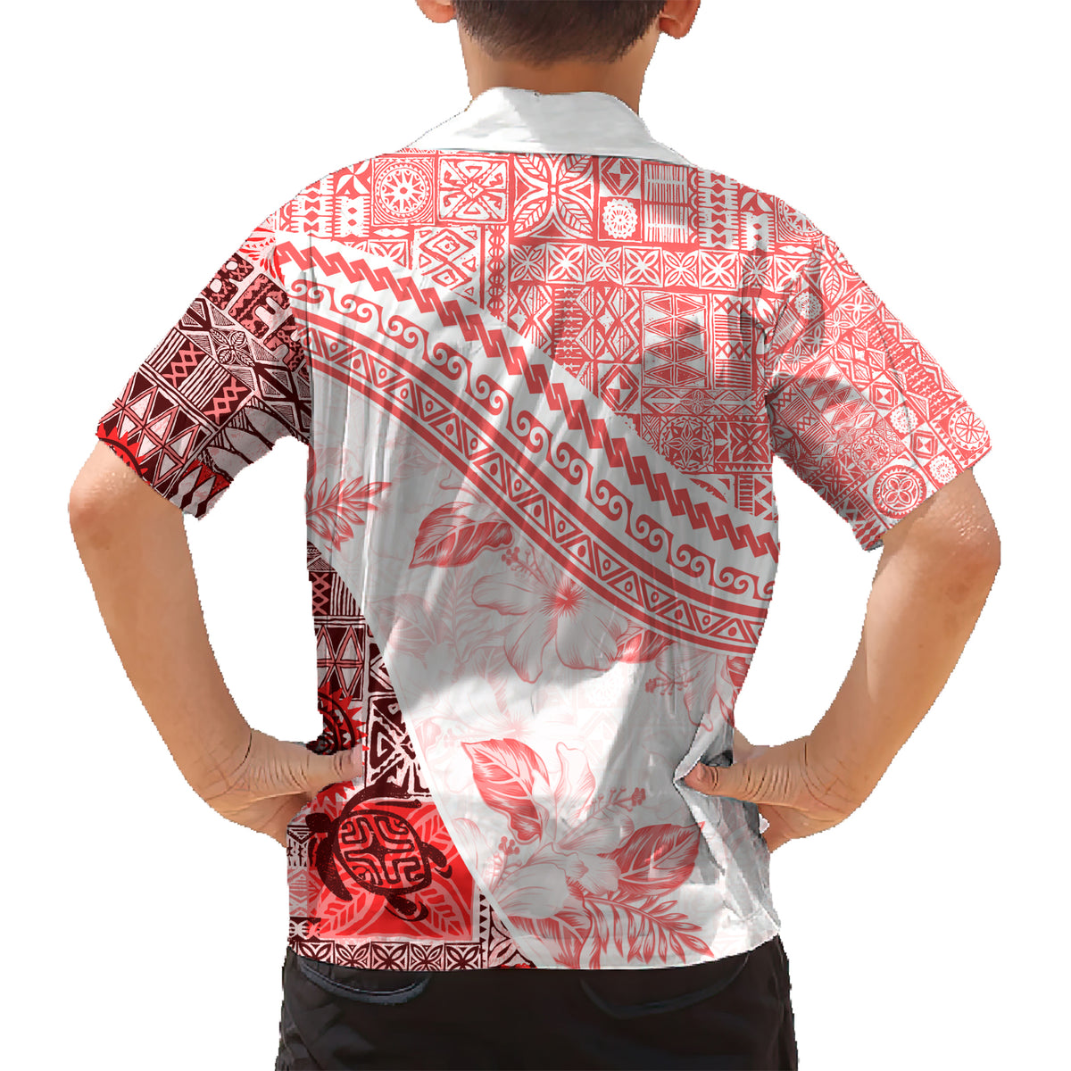 Hawaiian Tapa Kid Hawaiian Shirt Traditional Vintage Pattern Red LT05 - Polynesian Pride