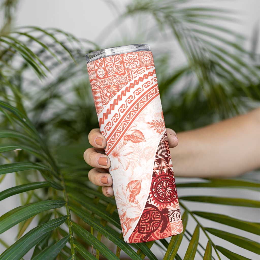 Hawaiian Tapa Skinny Tumbler Traditional Vintage Pattern Red