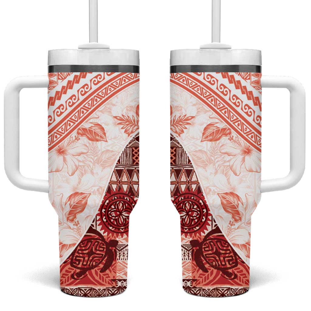 Hawaiian Tapa Tumbler With Handle Traditional Vintage Pattern Red