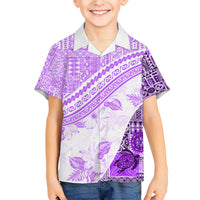 Hawaiian Tapa Family Matching Short Sleeve Bodycon Dress and Hawaiian Shirt Traditional Vintage Pattern Violet LT05 Son's Shirt Violet - Polynesian Pride