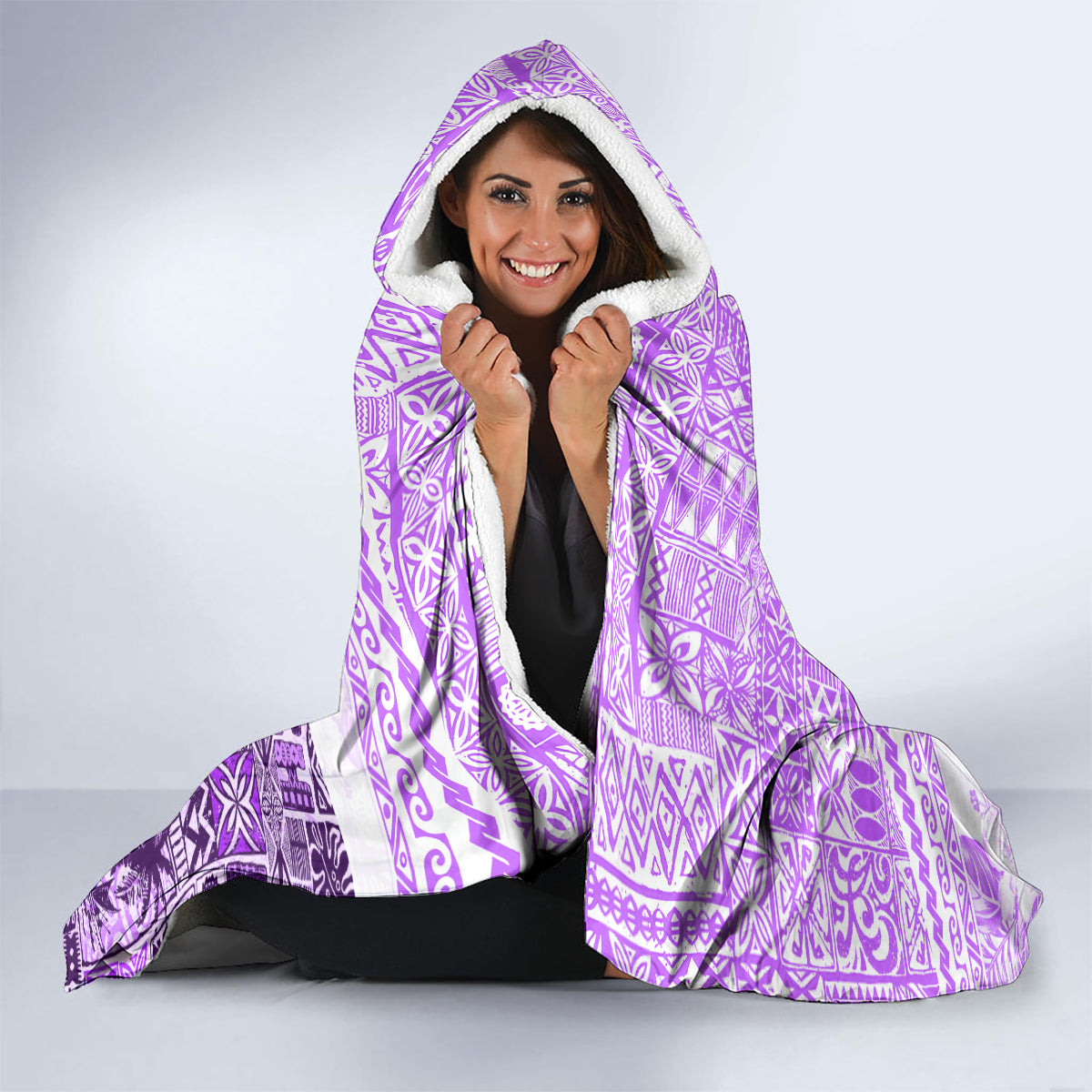 Hawaiian Tapa Hooded Blanket Traditional Vintage Pattern Violet LT05 - Polynesian Pride