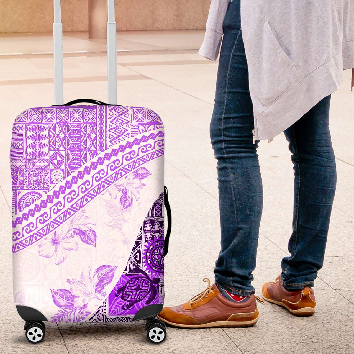 Hawaiian Tapa Luggage Cover Traditional Vintage Pattern Violet LT05 Violet - Polynesian Pride