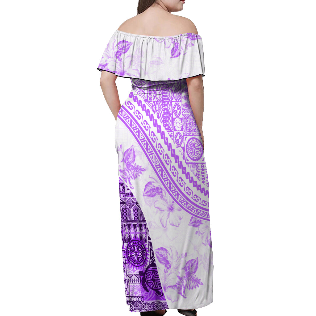 Hawaiian Tapa Off Shoulder Maxi Dress Traditional Vintage Pattern Violet LT05 - Polynesian Pride