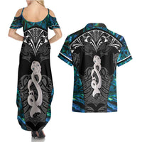 New Zealand Aotearoa Couples Matching Summer Maxi Dress and Hawaiian Shirt Maori Taniwha Paua Shell