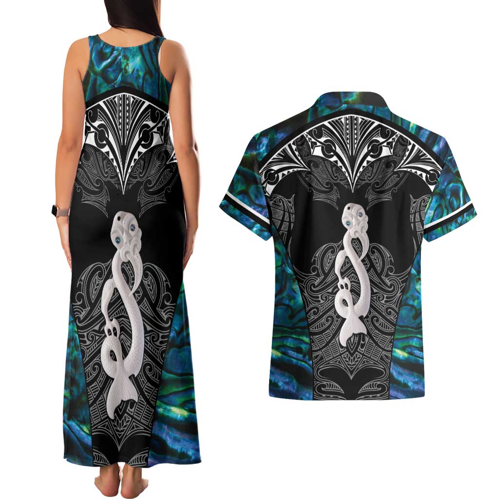 New Zealand Aotearoa Couples Matching Tank Maxi Dress and Hawaiian Shirt Maori Taniwha Paua Shell