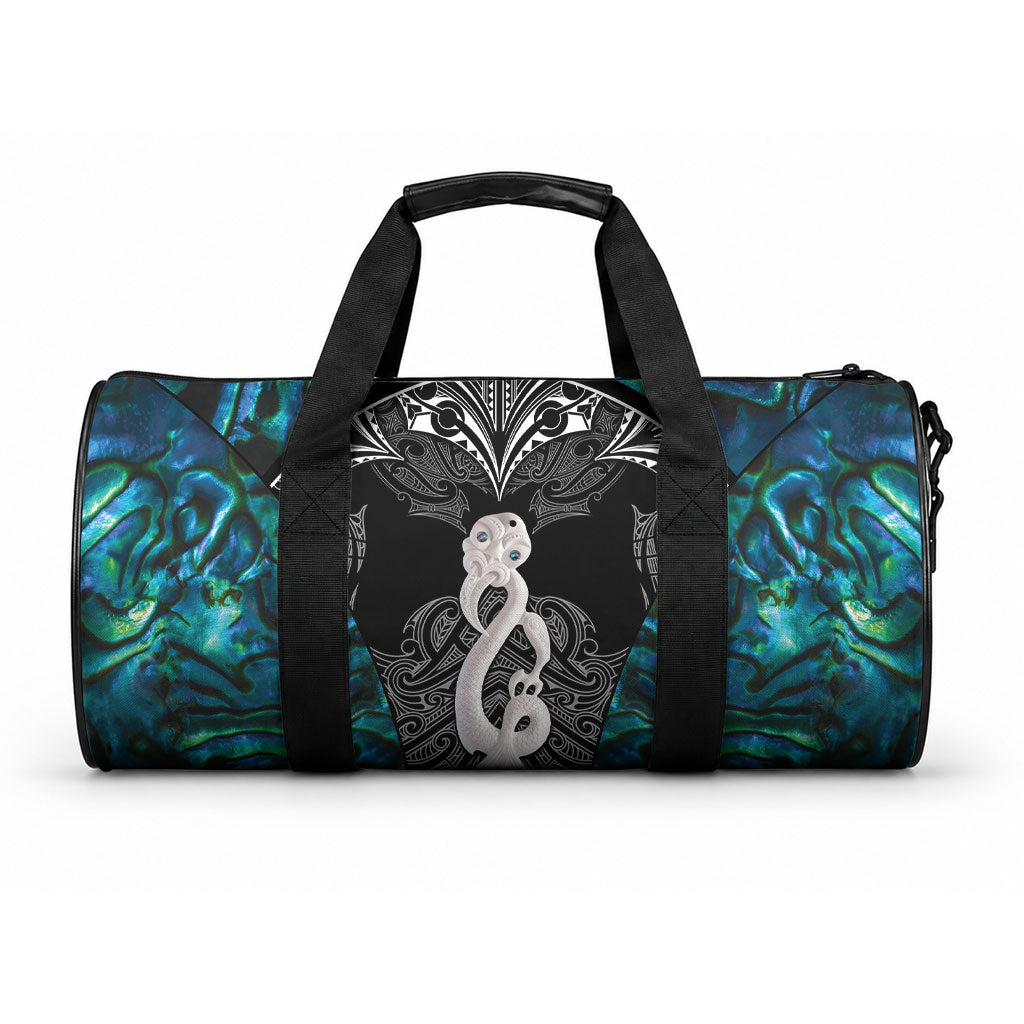 New Zealand Aotearoa Duffle Bag Maori Taniwha Paua Shell LT05 One size Black - Polynesian Pride