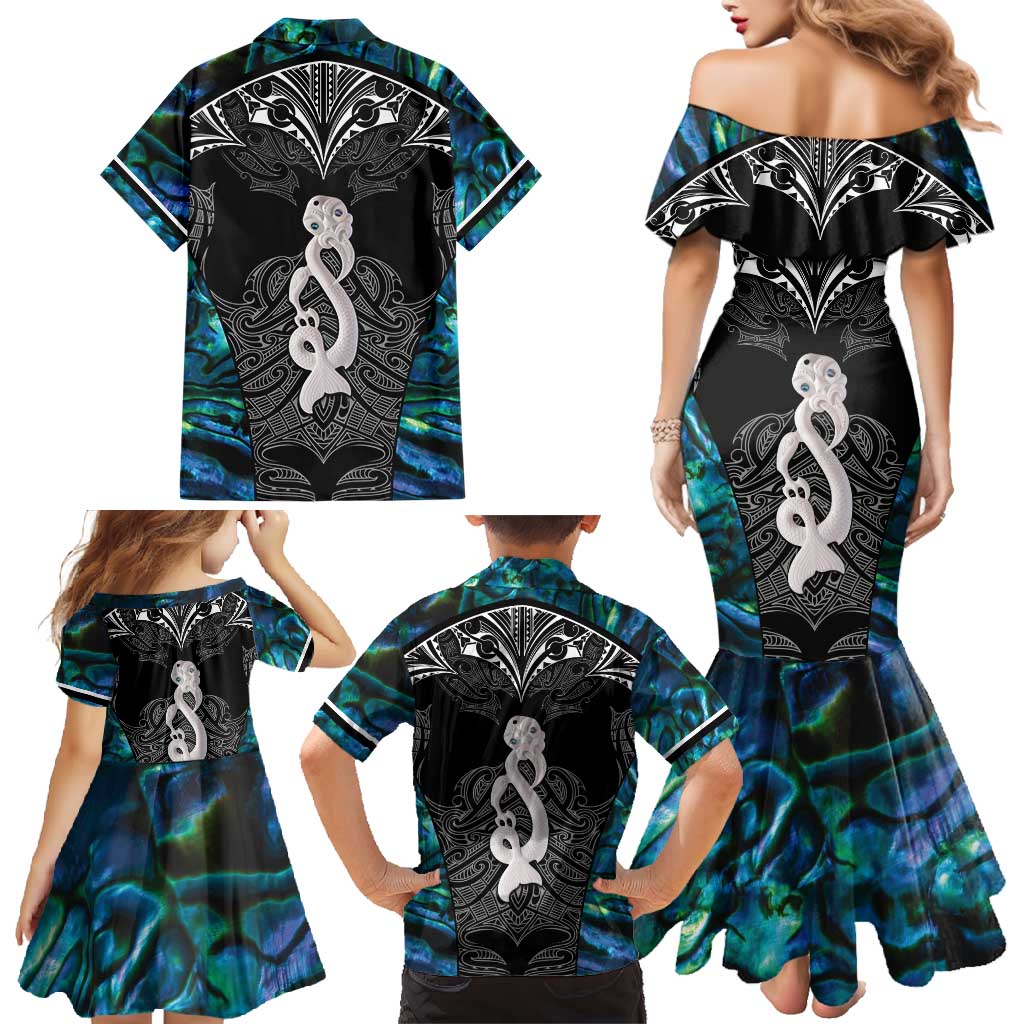New Zealand Aotearoa Family Matching Mermaid Dress and Hawaiian Shirt Maori Taniwha Paua Shell