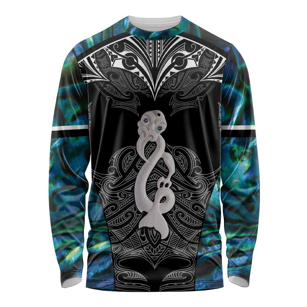 New Zealand Aotearoa Long Sleeve Shirt Maori Taniwha Paua Shell