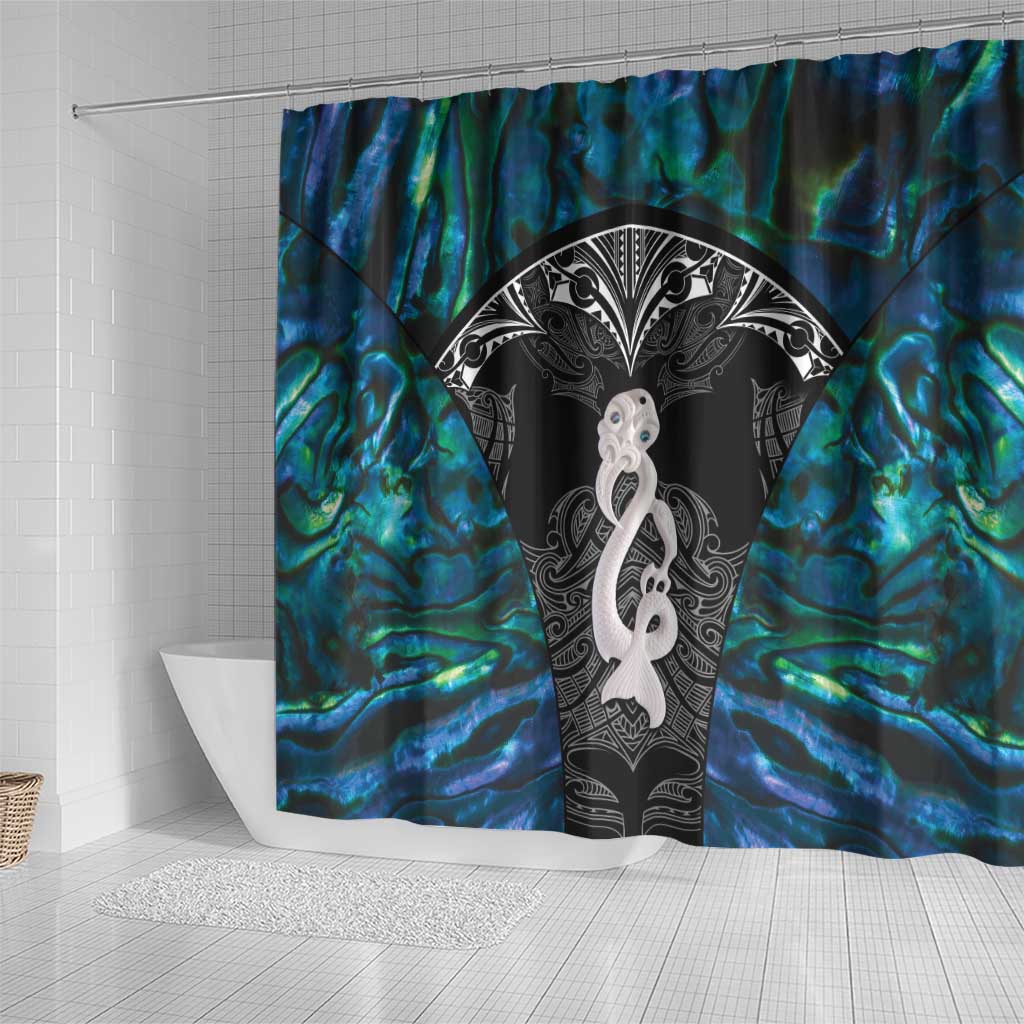 New Zealand Aotearoa Shower Curtain Maori Taniwha Paua Shell