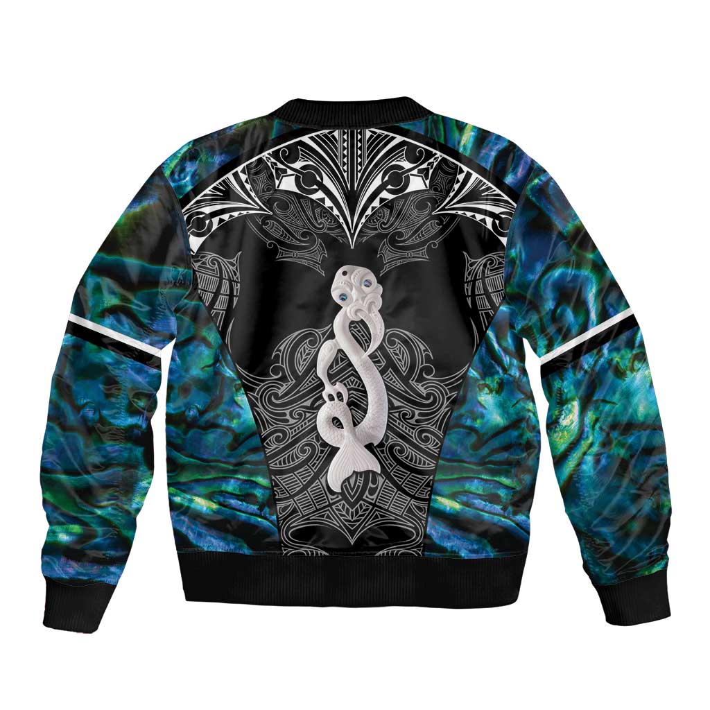 New Zealand Aotearoa Sleeve Zip Bomber Jacket Maori Taniwha Paua Shell LT05 - Polynesian Pride