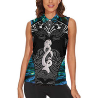 New Zealand Aotearoa Women Sleeveless Polo Shirt Maori Taniwha Paua Shell