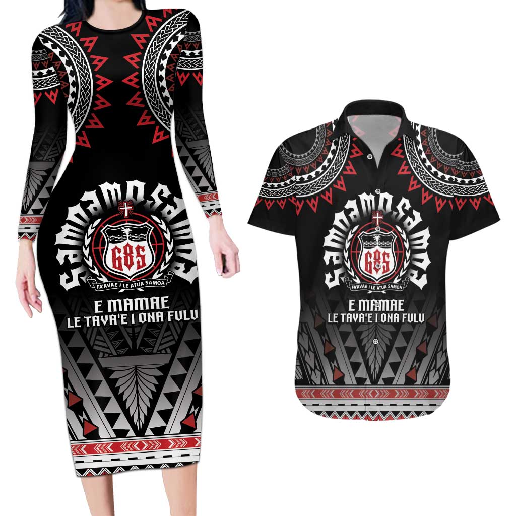 Personalised Samoa Black Saturday Couples Matching Long Sleeve Bodycon Dress and Hawaiian Shirt Samoa For Samoans