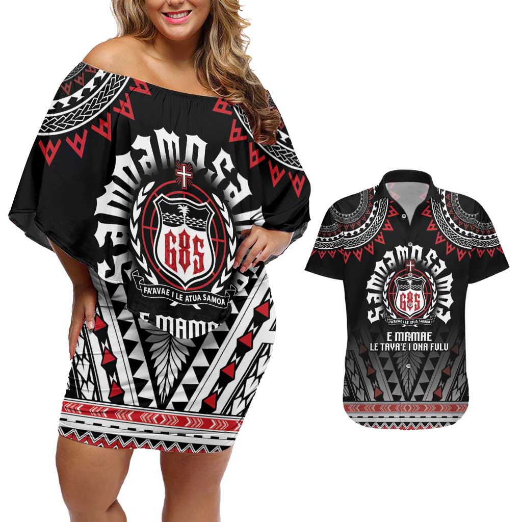 Personalised Samoa Black Saturday Couples Matching Off Shoulder Short Dress and Hawaiian Shirt Samoa For Samoans