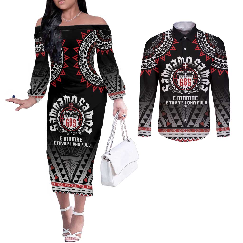 Personalised Samoa Black Saturday Couples Matching Off The Shoulder Long Sleeve Dress and Long Sleeve Button Shirt Samoa For Samoans