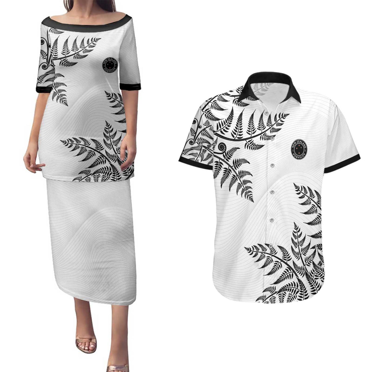 Custom New Zealand Football Couples Matching Puletasi and Hawaiian Shirt Aotearoa Pride - Polynesian Pride